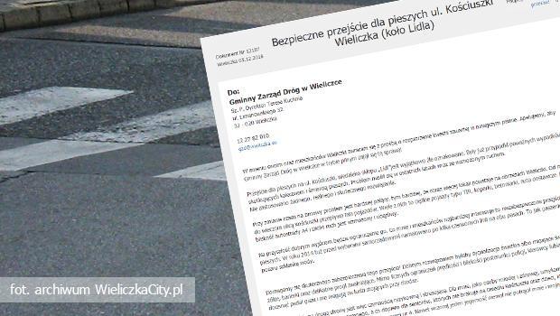 Niebezpieczne przejcie dla pieszych i petycja do Gminnego Zarzdu Drg w Wieliczce