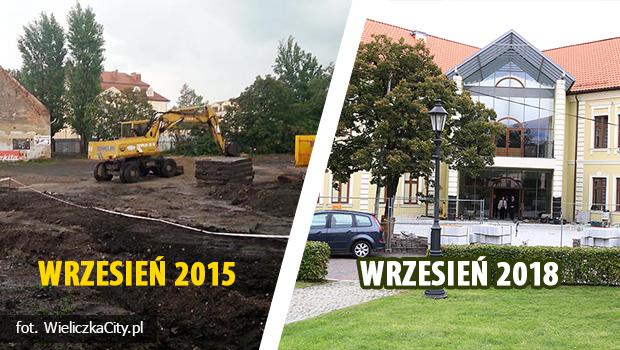 Od pustego placu do Wielickiej Mediateki – zobacz jak powstawa nowoczesny obiekt w centrum Wieliczki