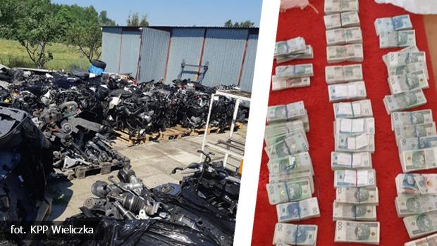 Wieliczka. Policjanci zlikwidowali dziupl samochodow. Ujawniono m.in. 60 silnikw.