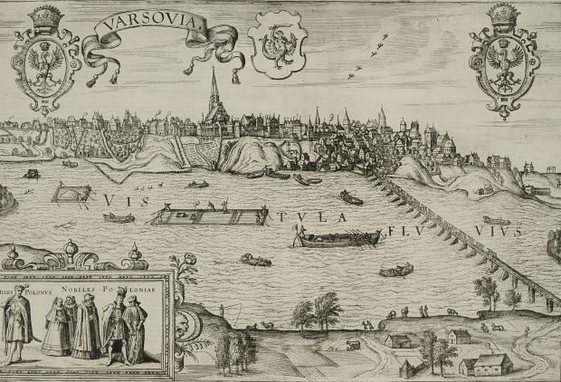 Fot. Widok na Wisłę w Warszawie, 1618. Ze zbiorów biblioteki cyfrowej Polona
