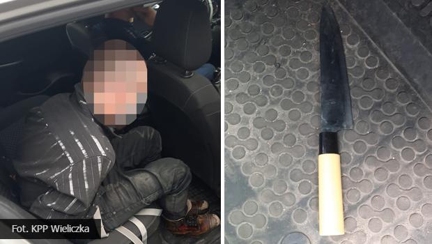 Wieliczanin wymachiwa noem na przystanku autobusowym w Wieliczce i zatrzymywa samochody