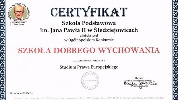 Tytu „Szkoa Dobrego Wychowania” dla  SP ledziejowice